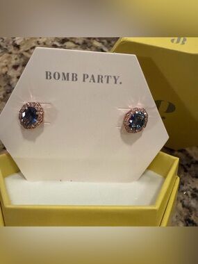 Bomb Party “Beyond Bliss” Blue Rainbow Topaz Stud Earrings | Rose Gold